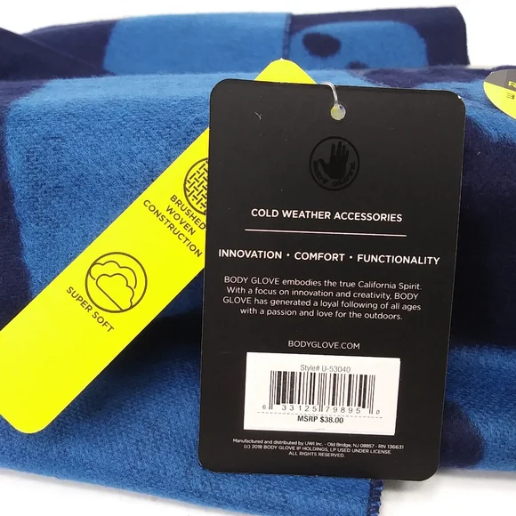 BODY GLOVE Unisex Navy & Bright Blue Alien Skulls & Stripes Reversible Scarf NWT - Picture 3 of 7